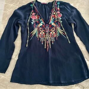 Johnny Was Midnight Blue Embroidered Blouse